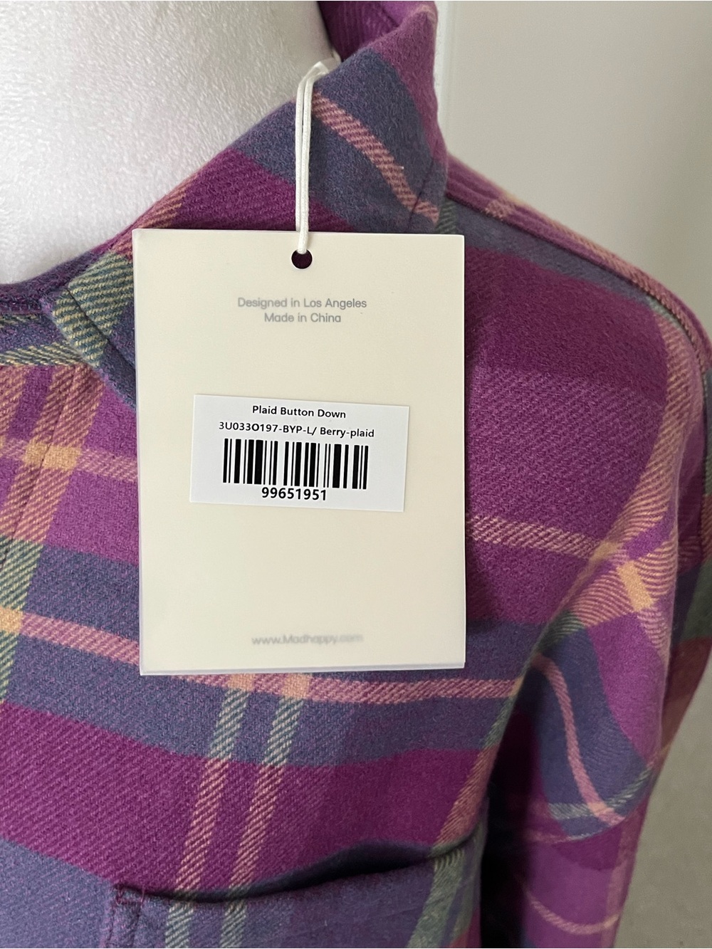 NWT Madhappy Wool Purple Plaid Buttondown Shirt Size Large (May Fit Up To XXL) - Picture 6 of 12
